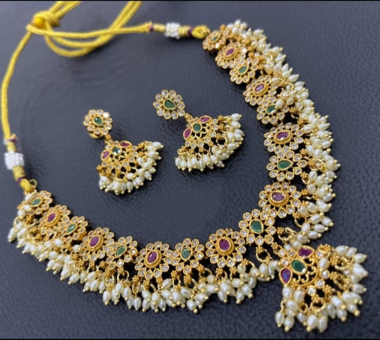 Nakshi Necklace with Guttapusalu and Earrings