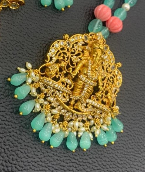 Beautiful Nakshi Pumpkin Beads chain with Lord Ganesh Idol