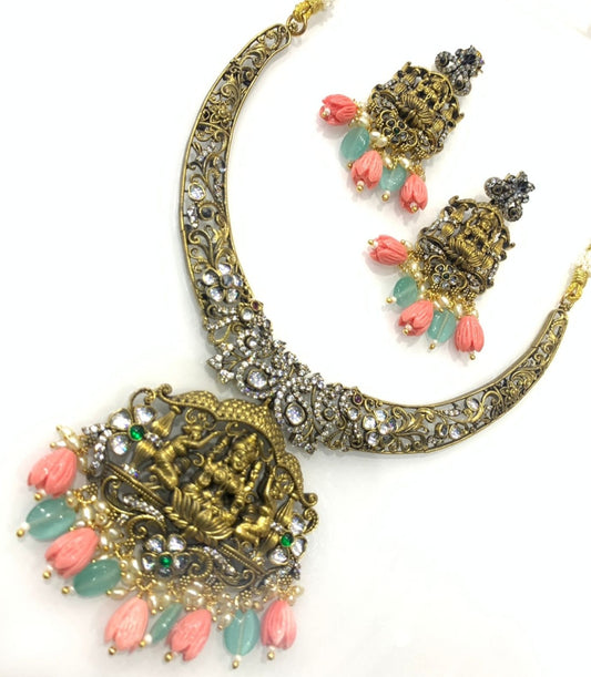 Victorian Necklace with Beautiful Lakshmi Idol and Tulip 🌷🌷 Design