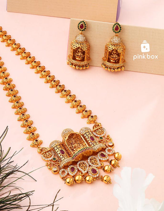 Temple collection with Lakshmi idol and gold finishing balls