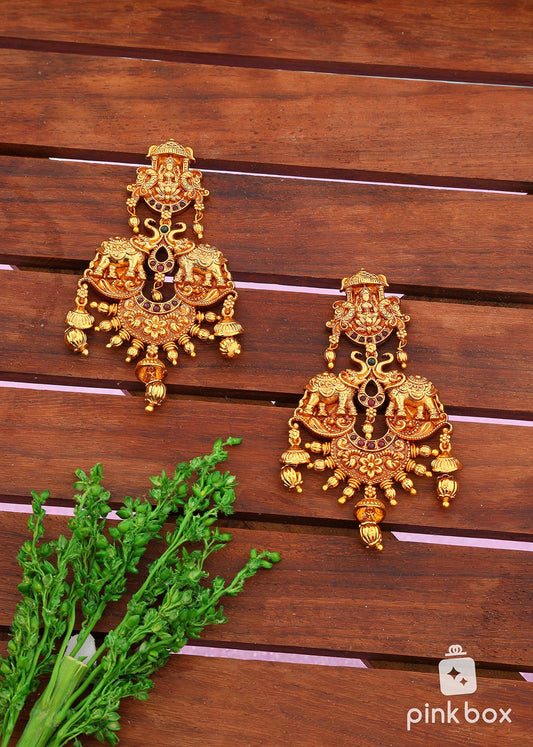 Antique Earrings with Lakshmi devi idol and gold balls