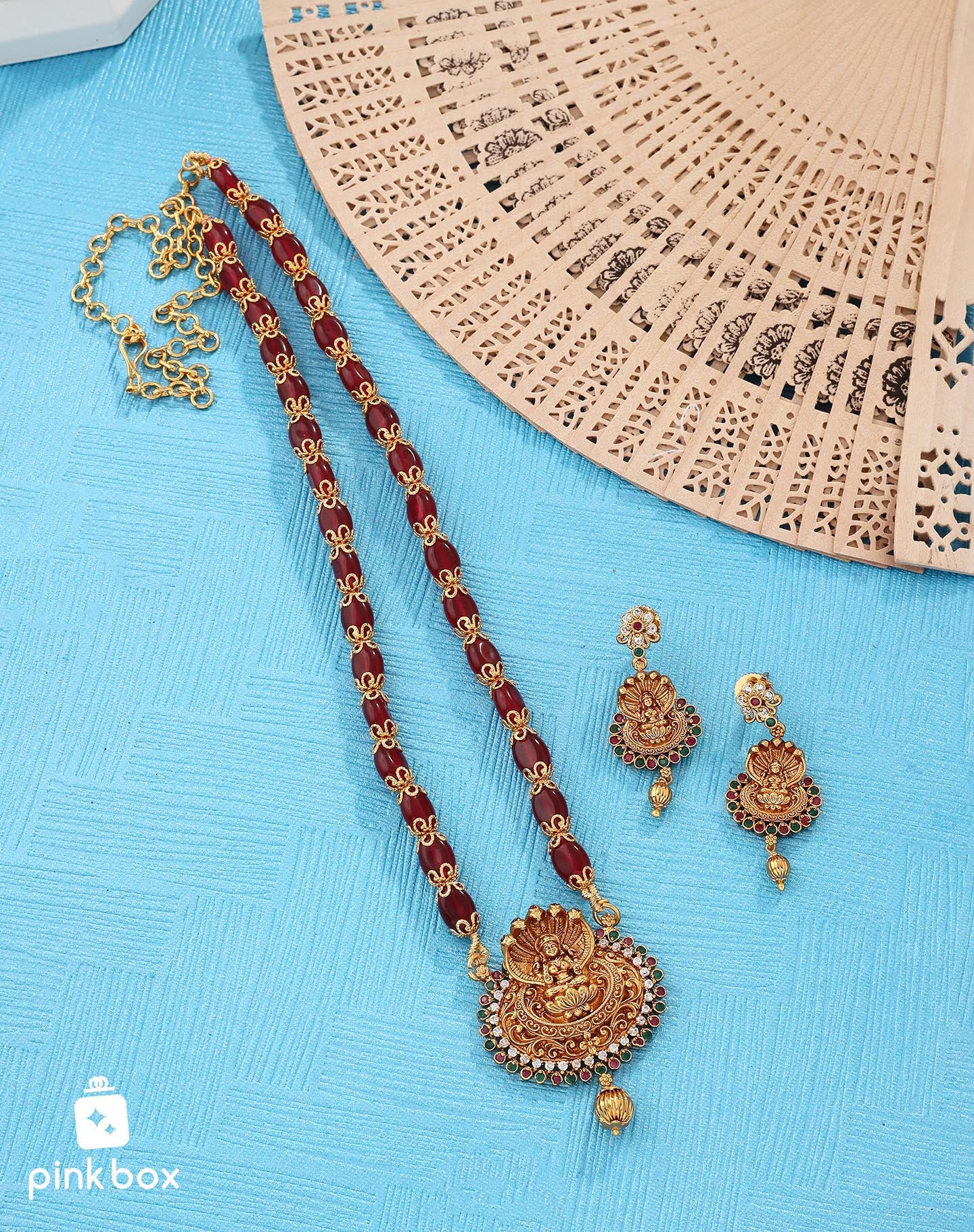 Mala with Lakshmi devi pendant and matching earrings