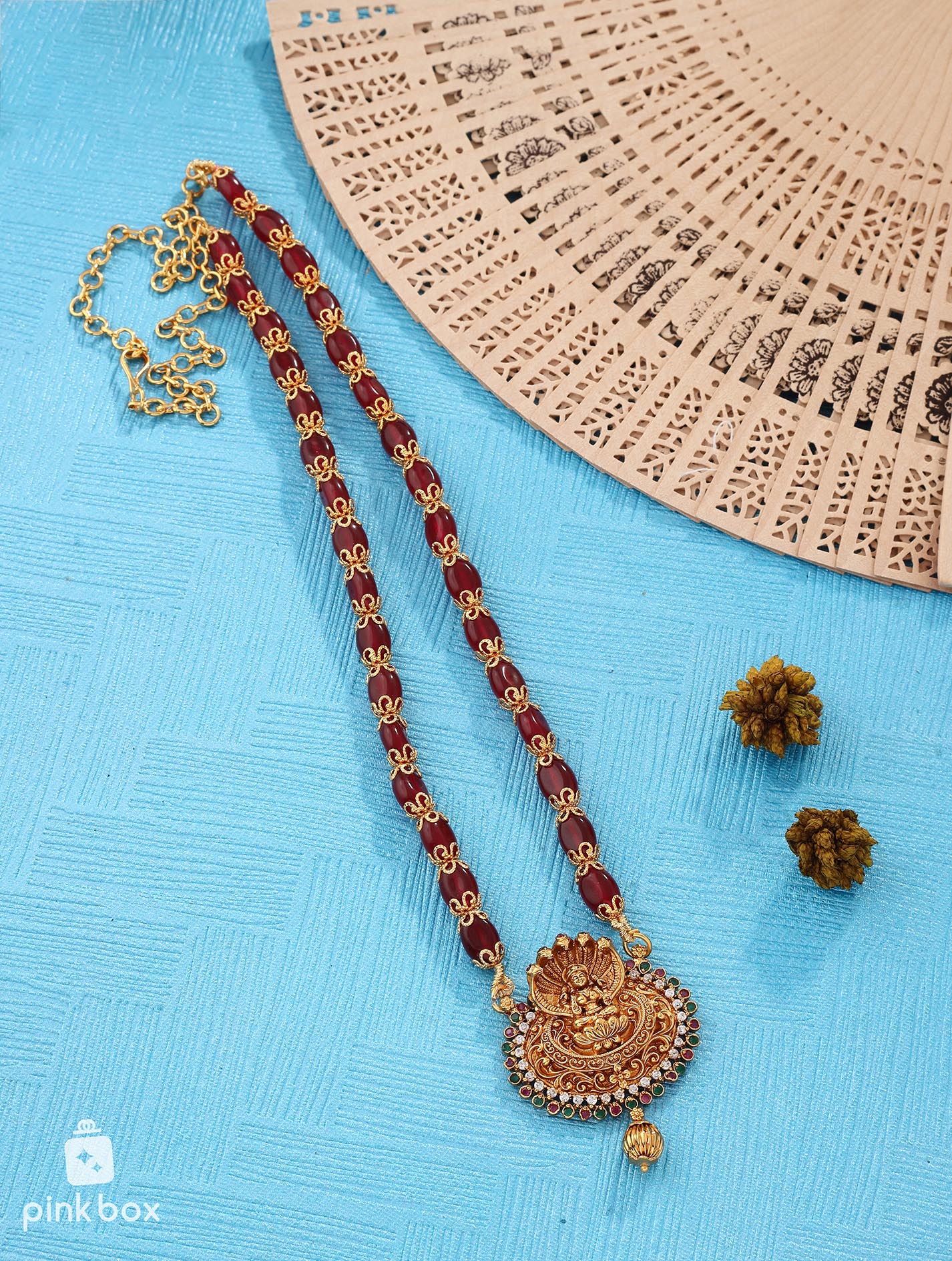 Mala with Lakshmi devi pendant and matching earrings