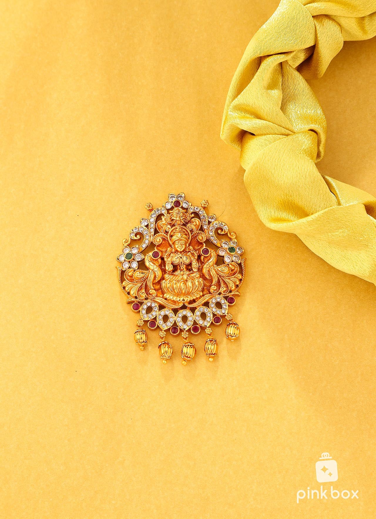 Antique pendant with Lakshmi devi idol and matching earrings