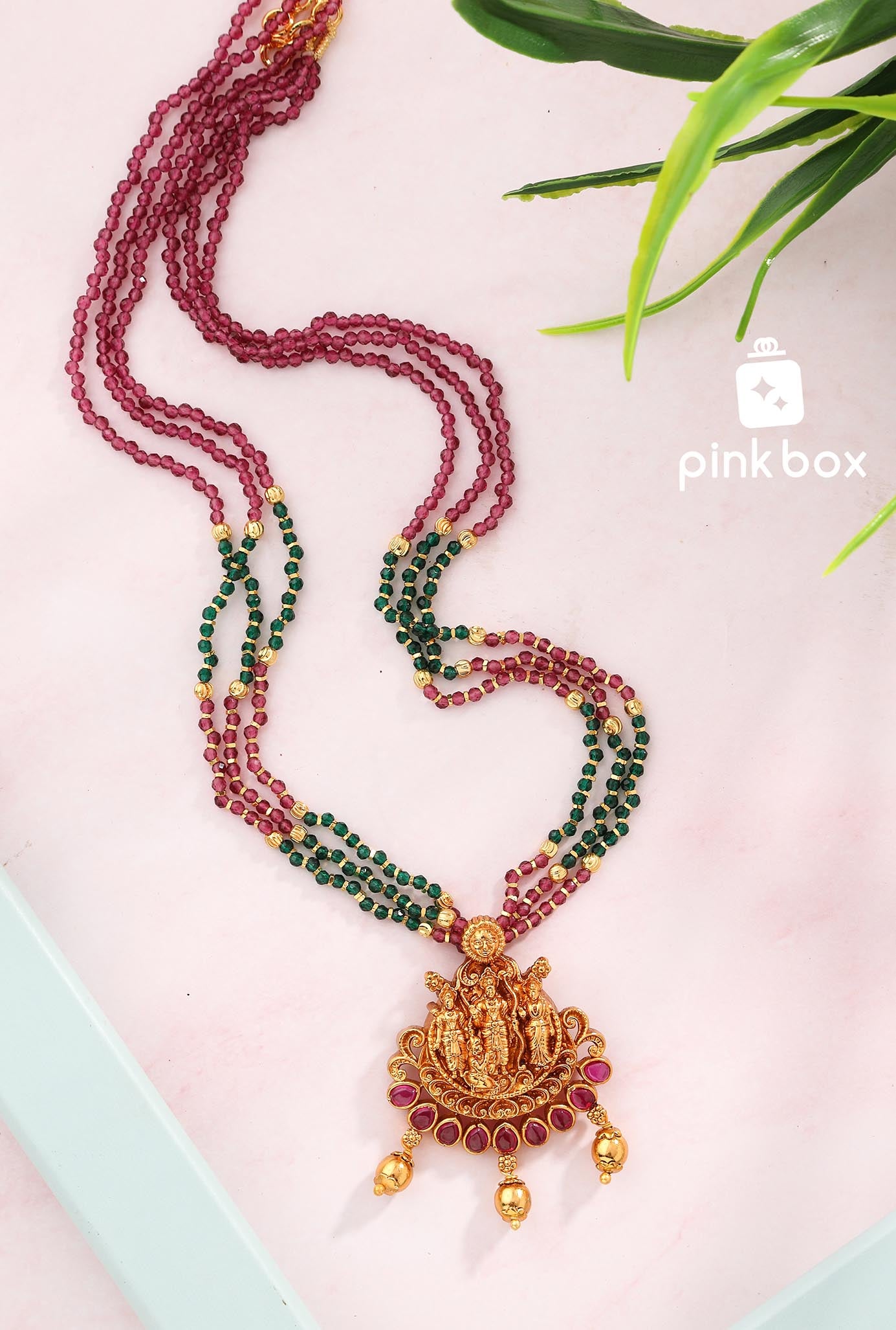 Mala with Ram Parivar pendant and matching earrings