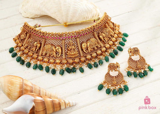 Nakshi Choker with Lakshmi devi idol and elephant design