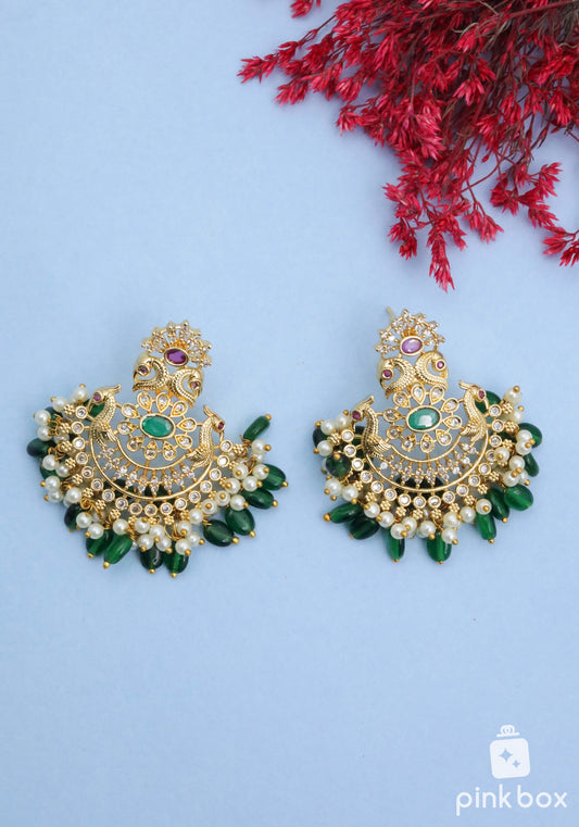 Matte Peacock Design with pearl beads Earrings