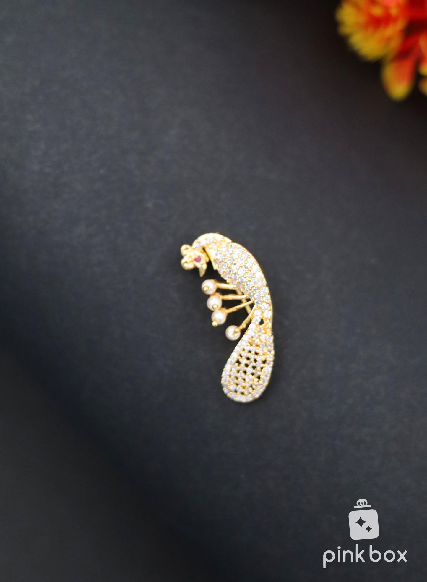 CZ Saree Pin with Peacock Design