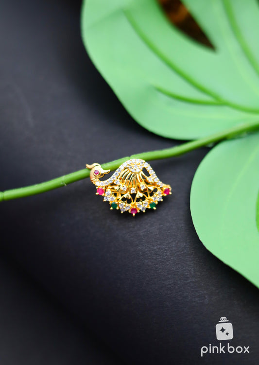 CZ Saree Pin with Peacock Design