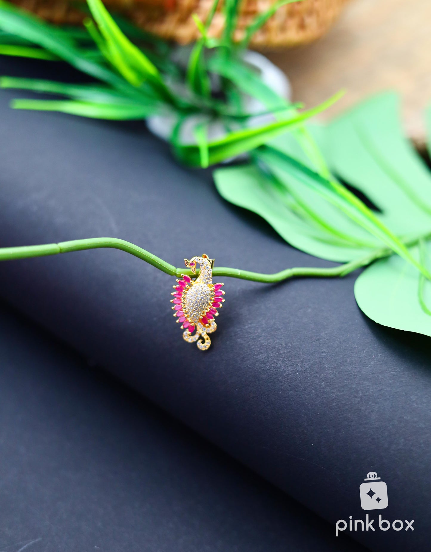 CZ Saree Pin with Peacock Design