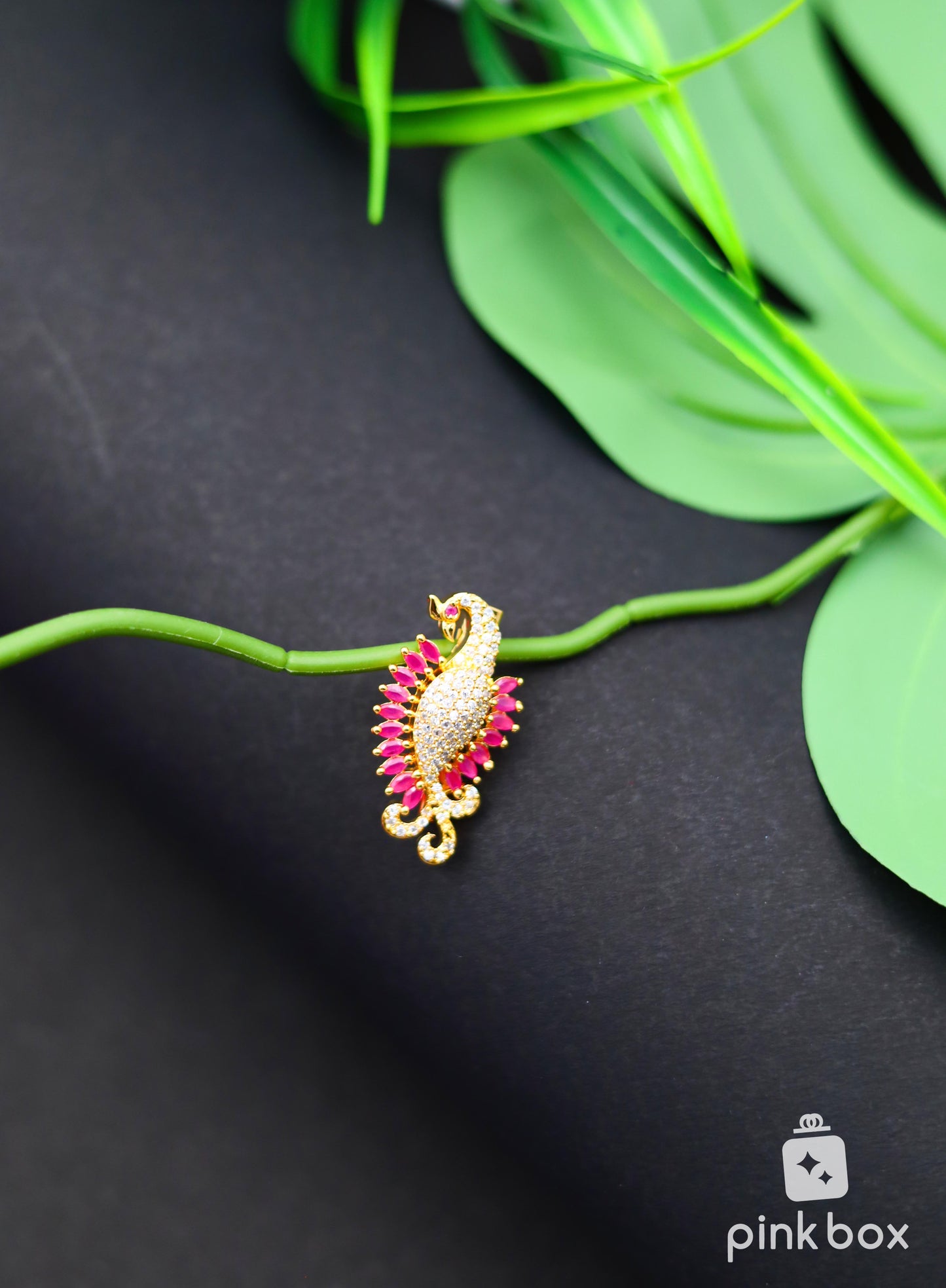 CZ Saree Pin with Peacock Design