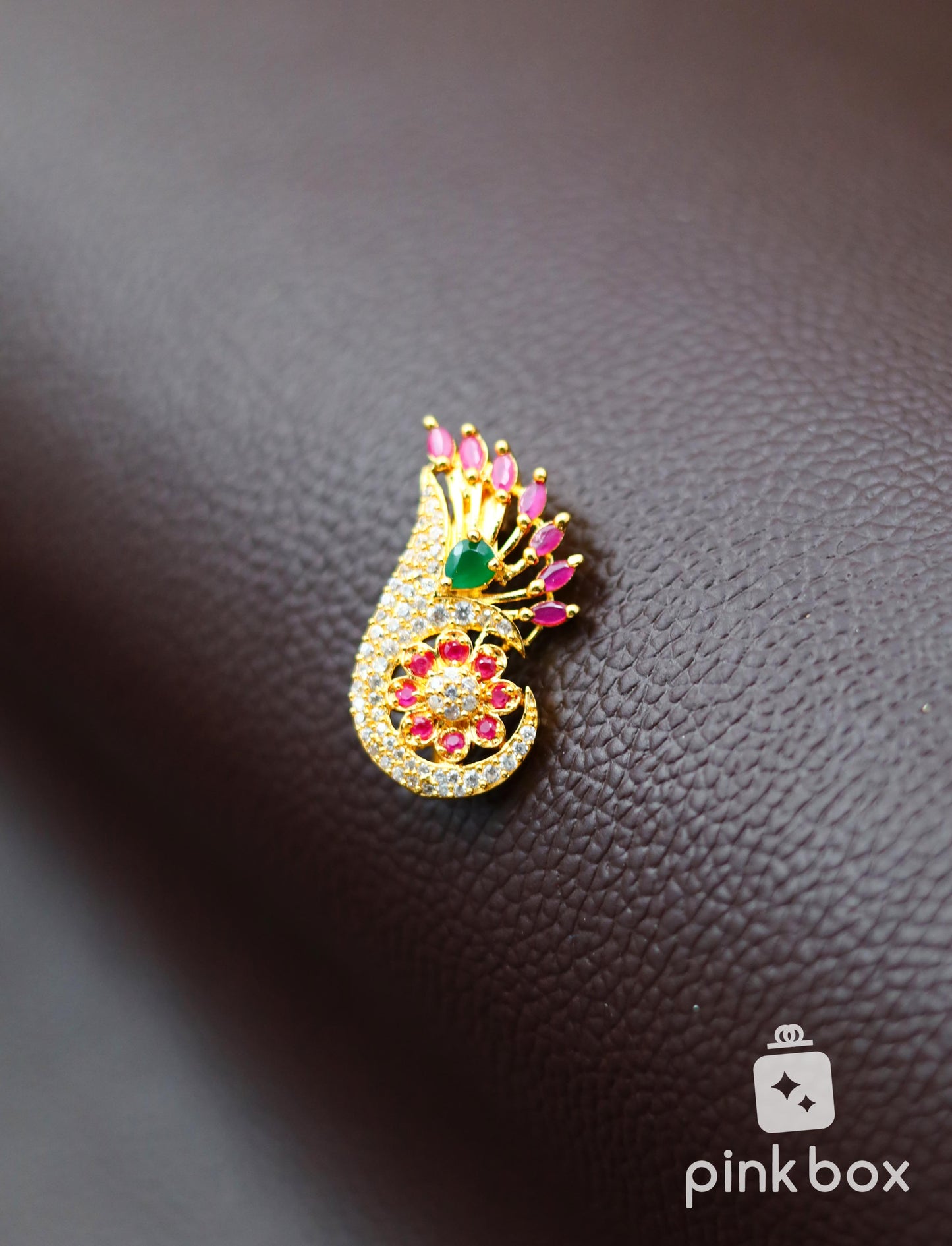 CZ Saree Pin with White and Pink Stones