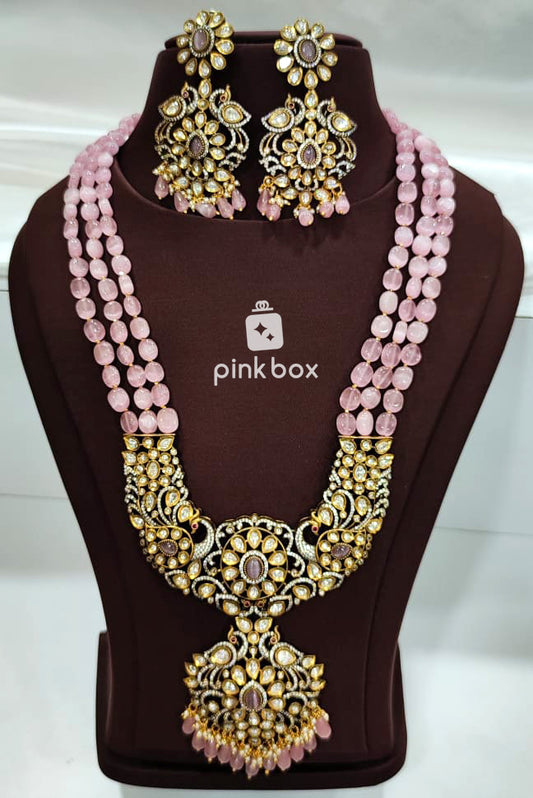 Victoria peacock design haram with Rose color Premium Quality beads