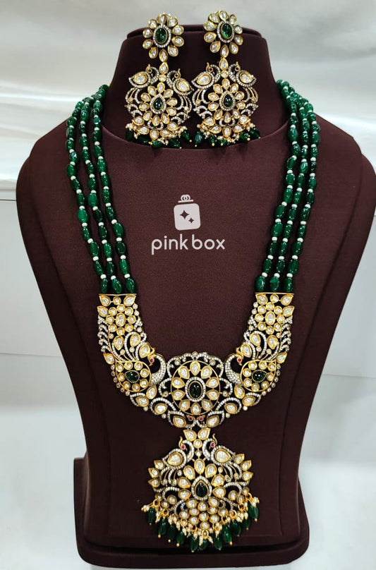 Victoria peacock design haram with Green color Premium Quality beads