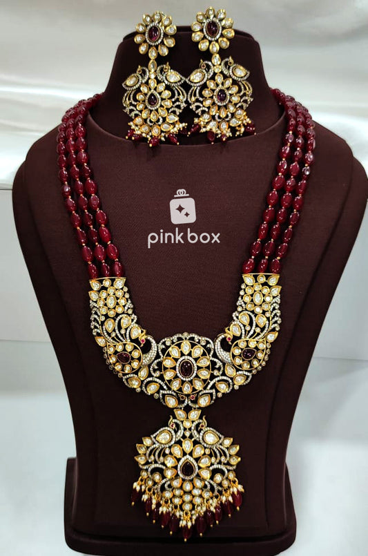 Victoria peacock design haram with Maroon color Premium Quality beads