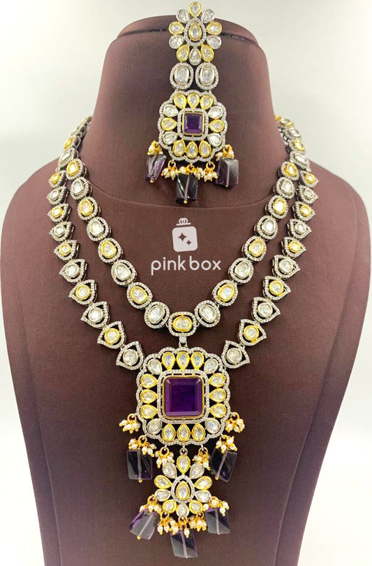 Victoria Double layer haram with Beautiful pendant and Violet color Premium Quality beads