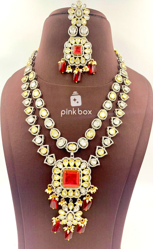 Victoria Double layer haram with Beautiful pendant and Red color Premium Quality beads