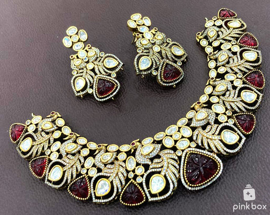 Victoria choker with CZ stones and maroon color Premium Quality beads