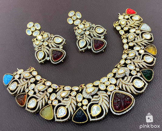 Victoria choker with CZ stones and Multi color Premium Quality beads