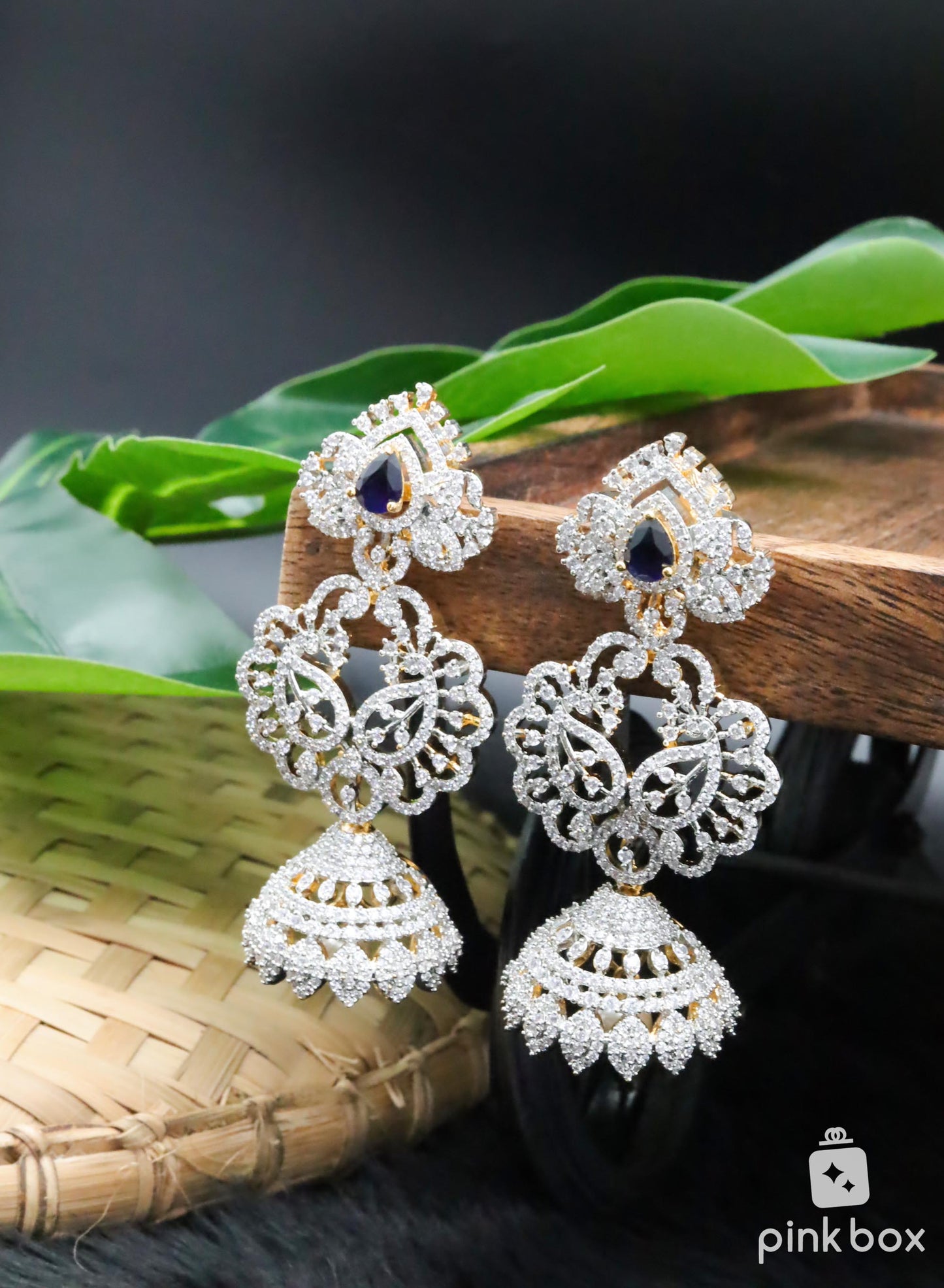 Ganga Jamuna Adjustable  Earrings with Blue, Pink and Green precious stones