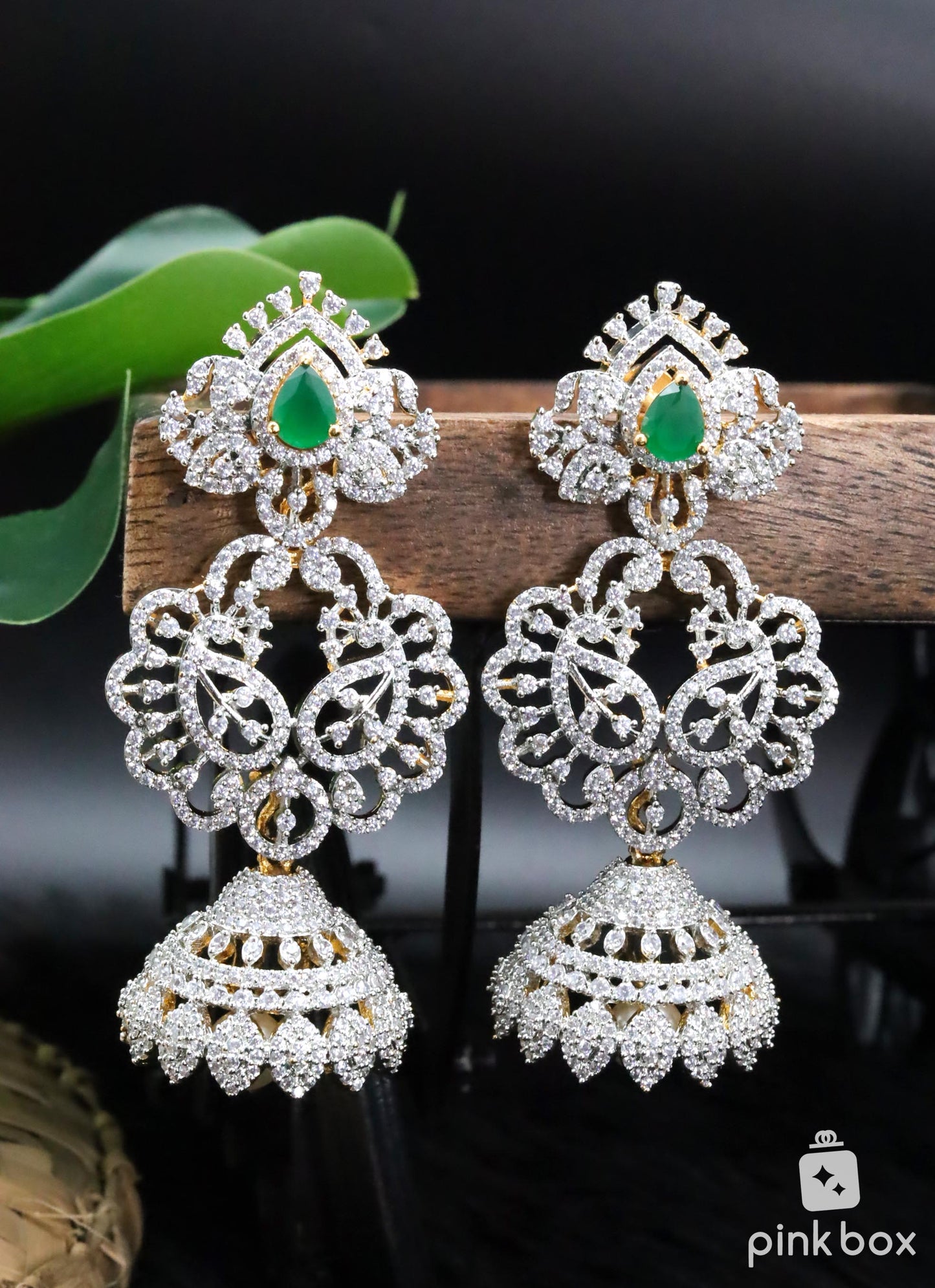 Ganga Jamuna Adjustable  Earrings with Blue, Pink and Green precious stones