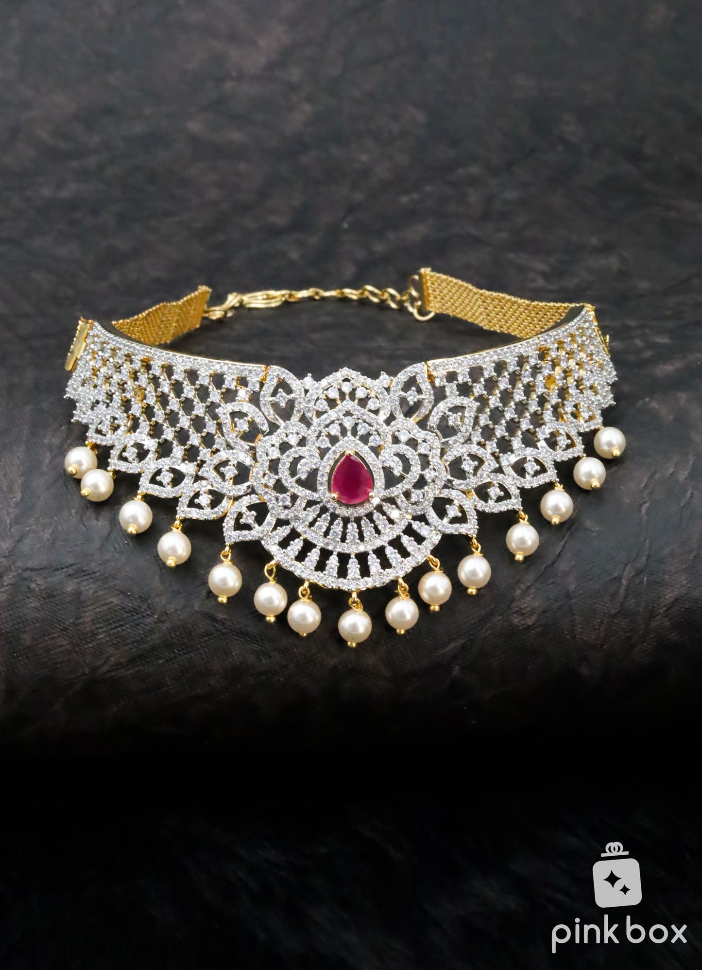 Ganga Jamuna Choker with Pink stones